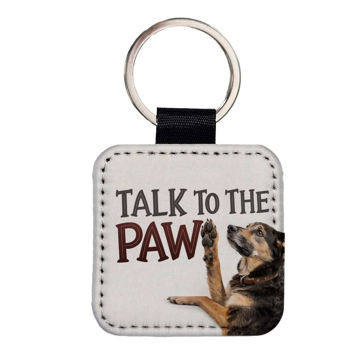 Talk To The Paw Funny Saying Dog Square Faux Leather Keychain