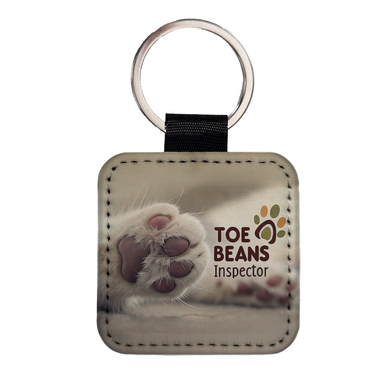 Toe Beans Inspector Cat Paw Funny Square Faux Leather Keychain