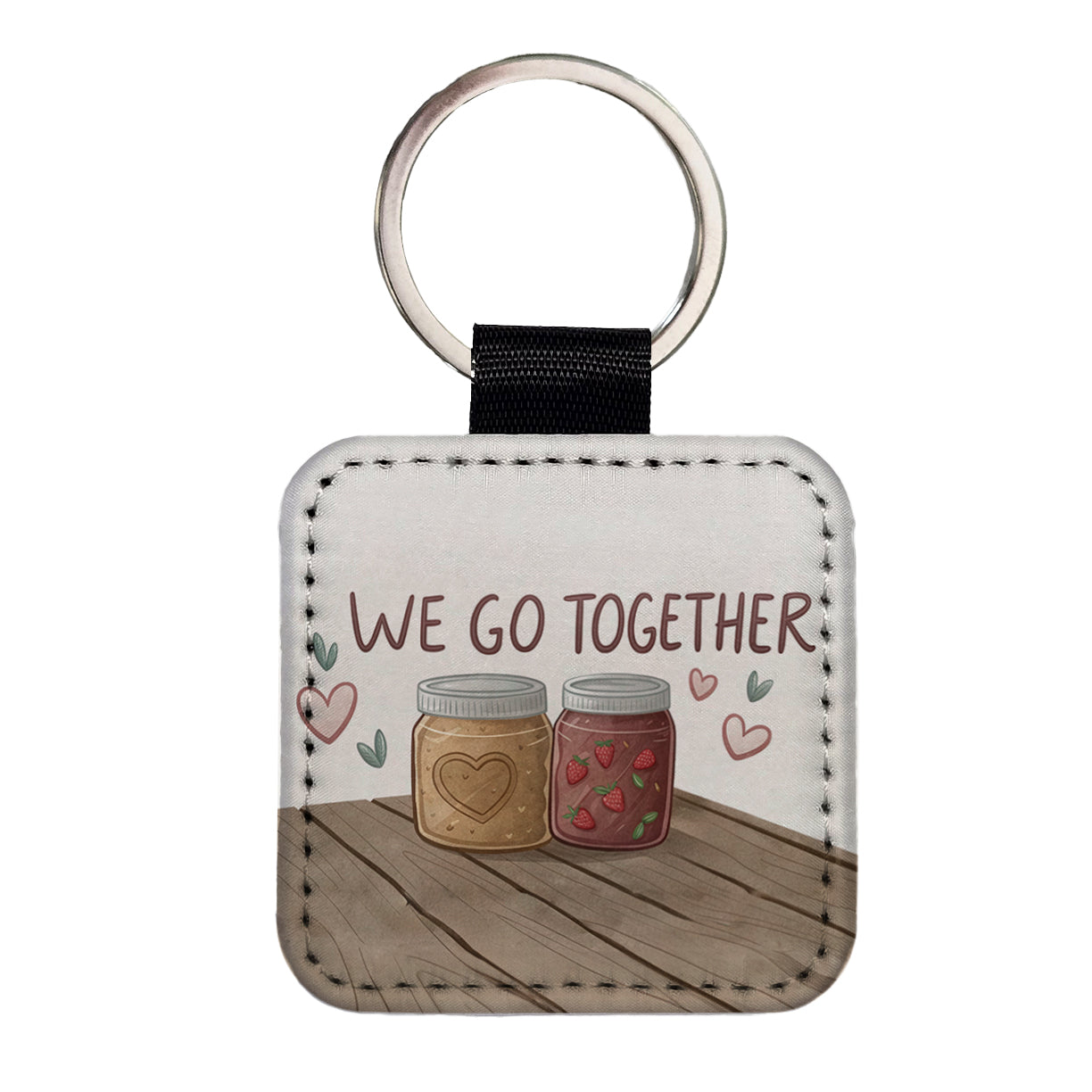 We Go Together Peanut Butter And Jelly Square Faux Leather Keychain