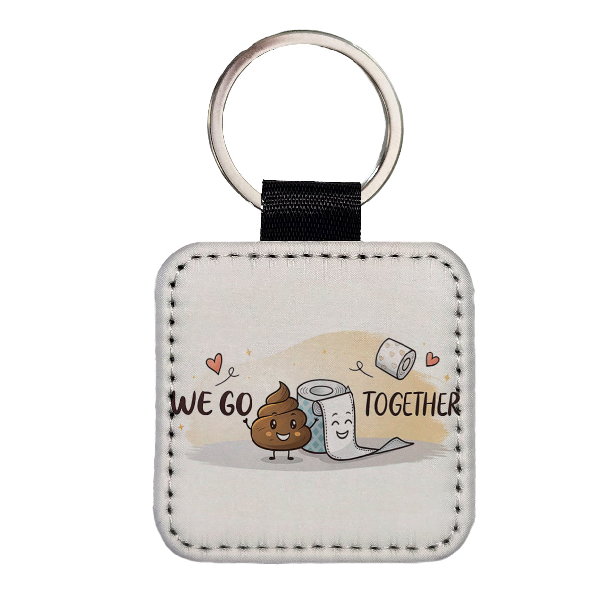 We Go Together Poop And Toilet Paper Square Faux Leather Keychain