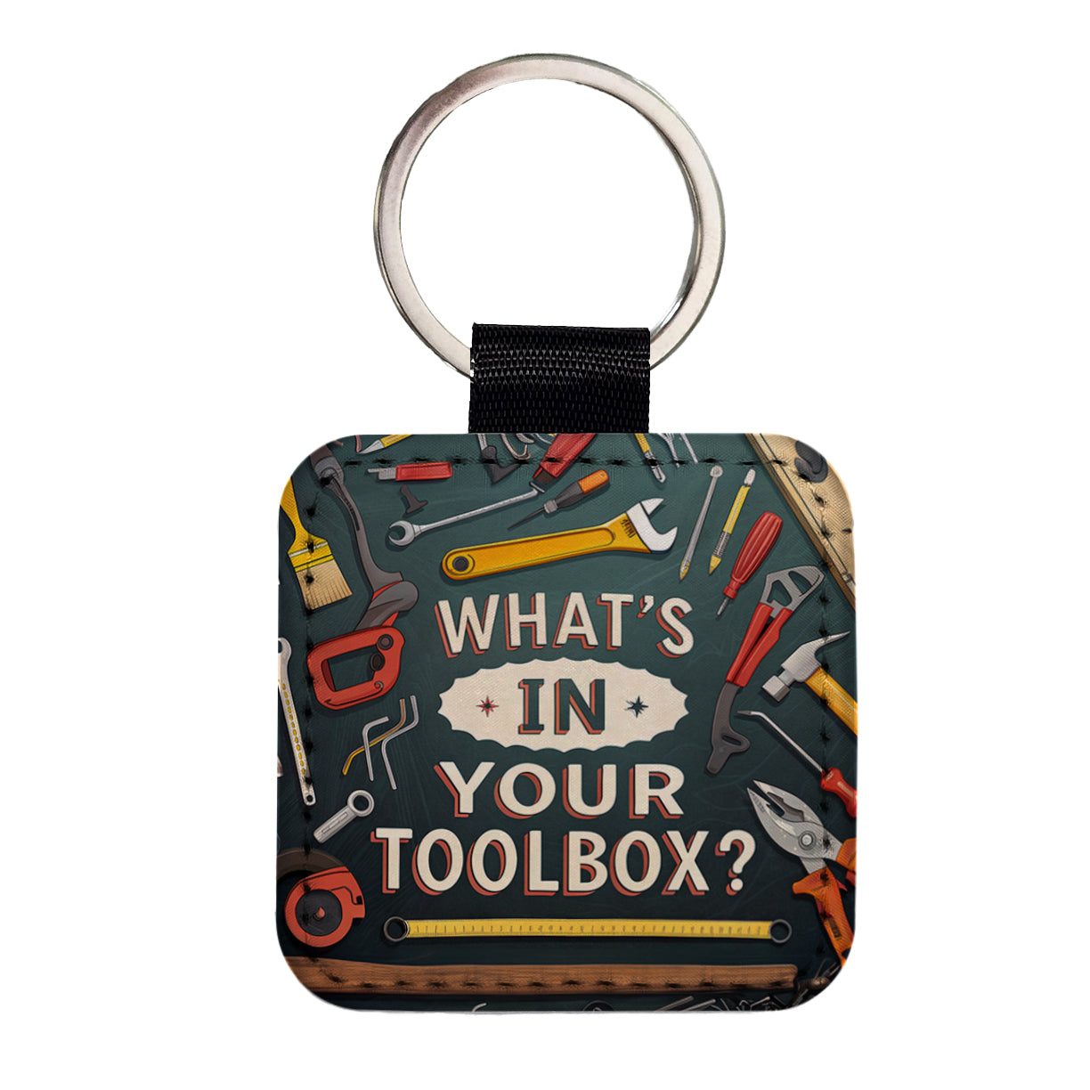 What's In Your Toolbox Square Faux Leather Keychain