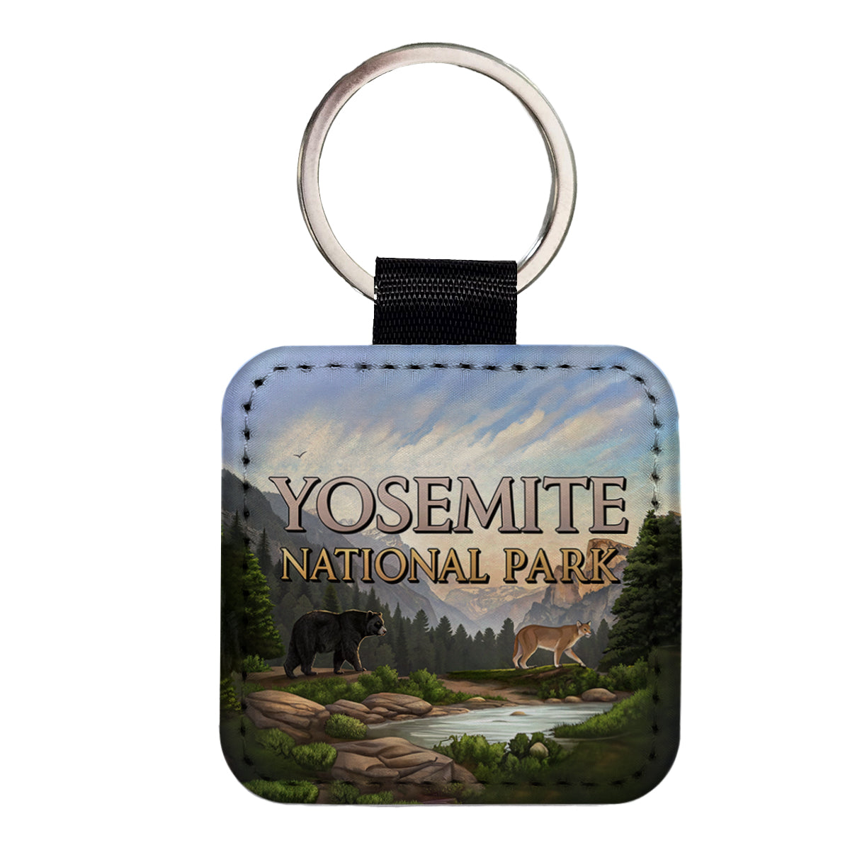 Yosemite National Park Animals Square Faux Leather Keychain
