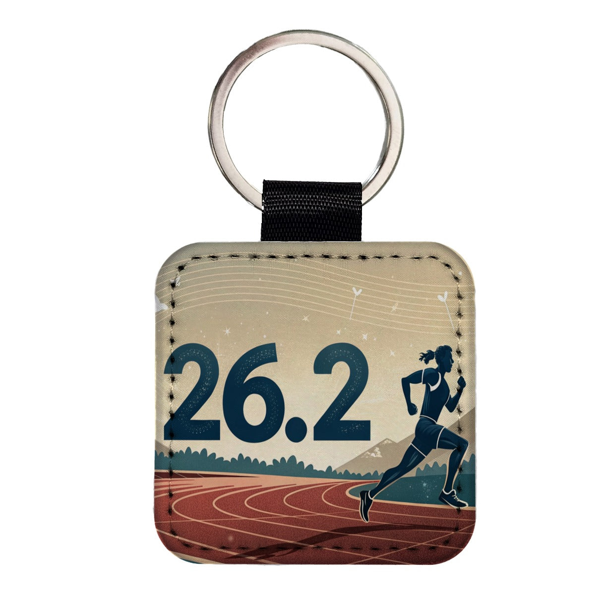 26.2 Marathon Running Jogging Track Square Faux Leather Keychain