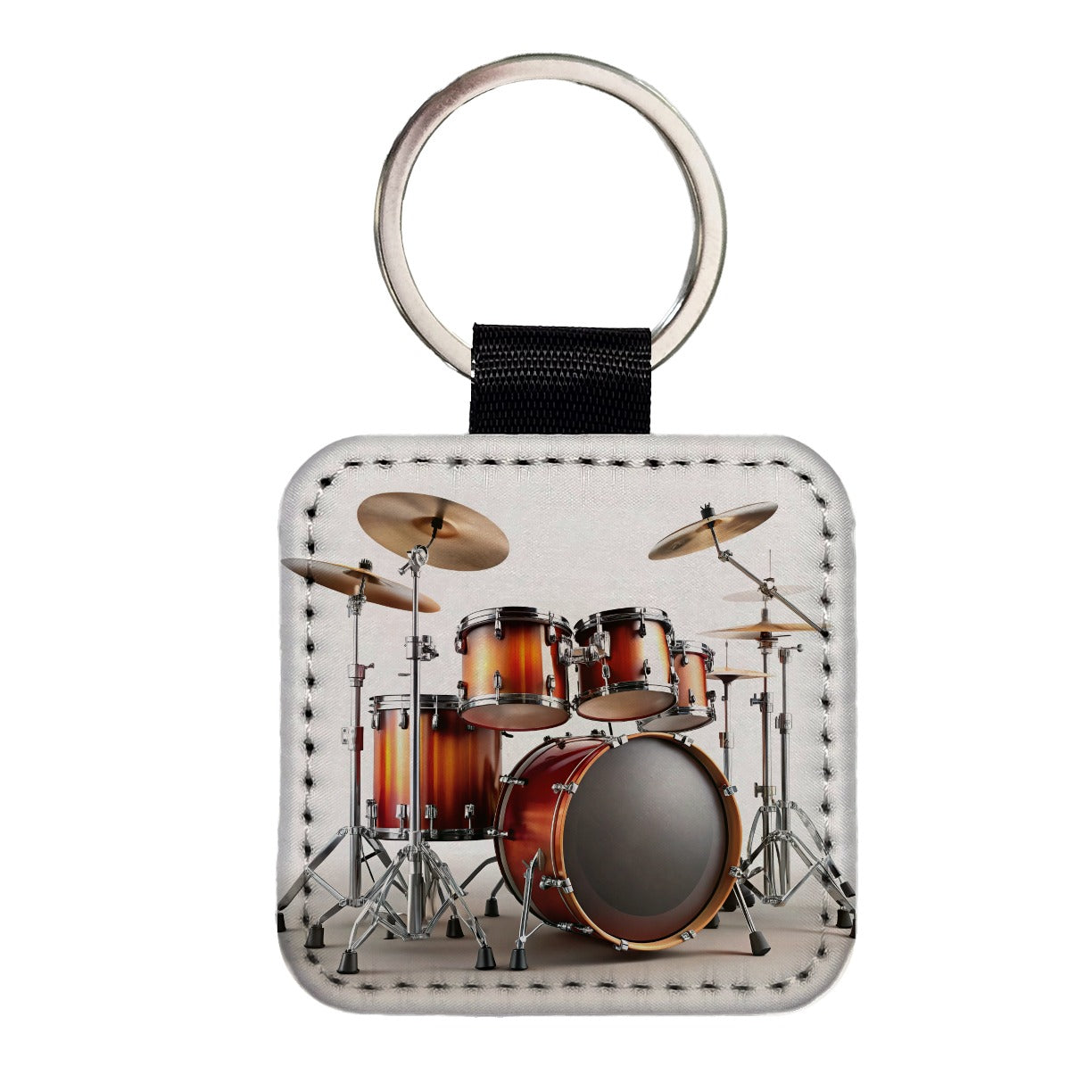 Drum Kit Square Faux Leather Keychain
