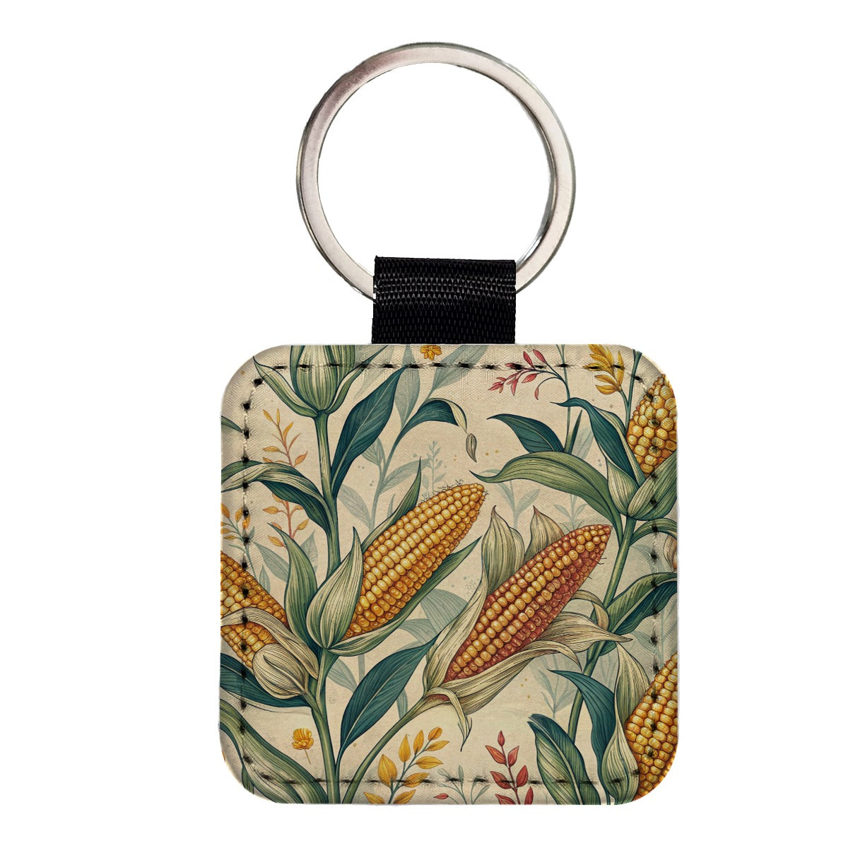 Corn on the Cob Pattern Square Faux Leather Keychain