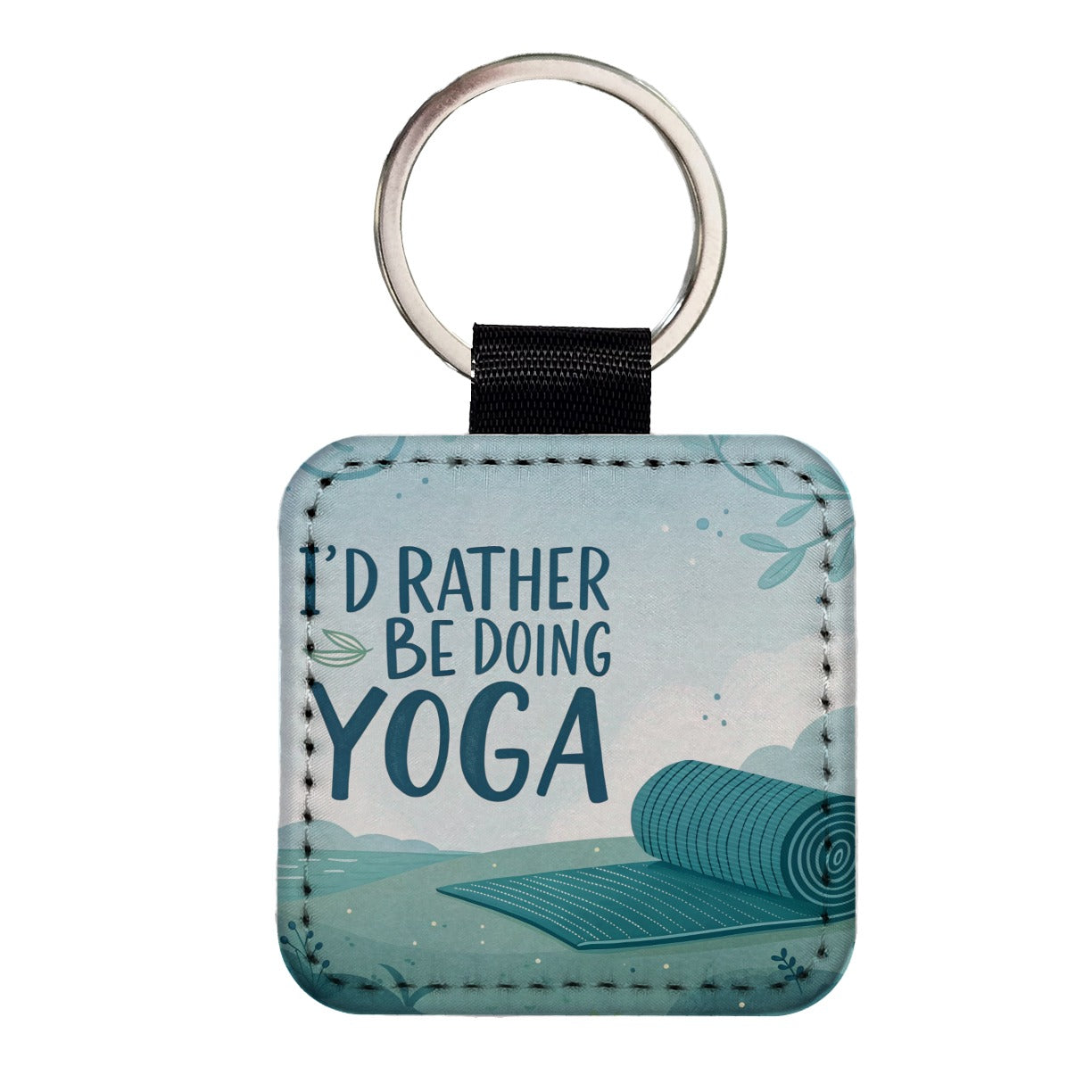 I'd Rather Be Doing Yoga Funny Square Faux Leather Keychain