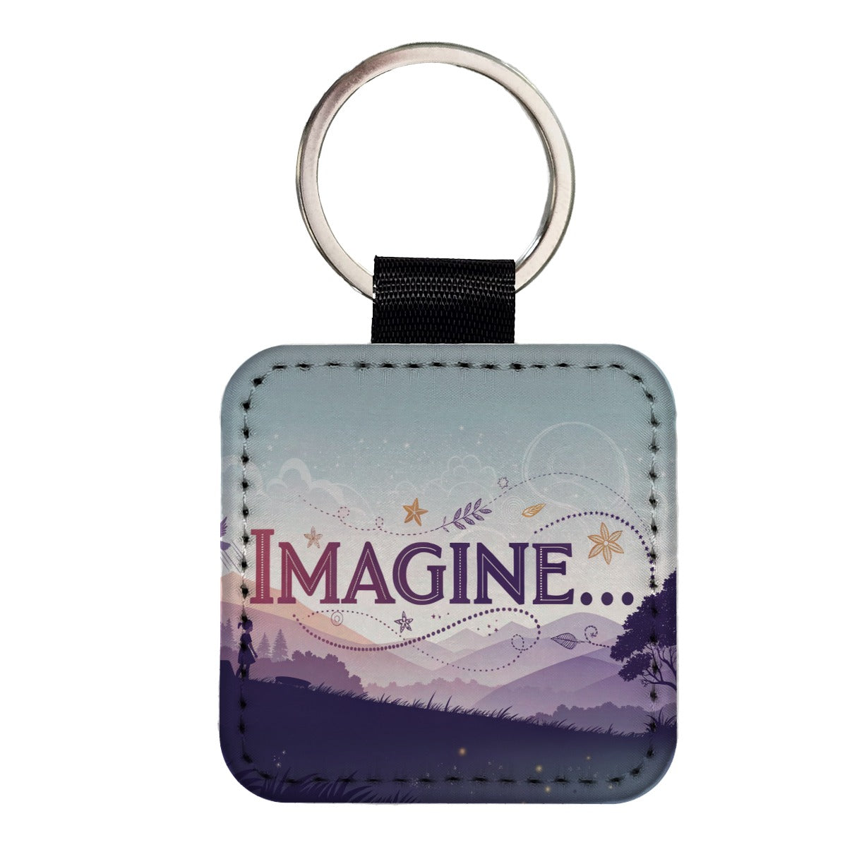 Imagine Pretty Purple Fantasy Square Faux Leather Keychain