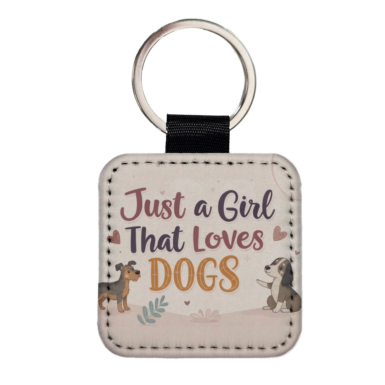 Just A Girl That Loves Dogs Square Faux Leather Keychain