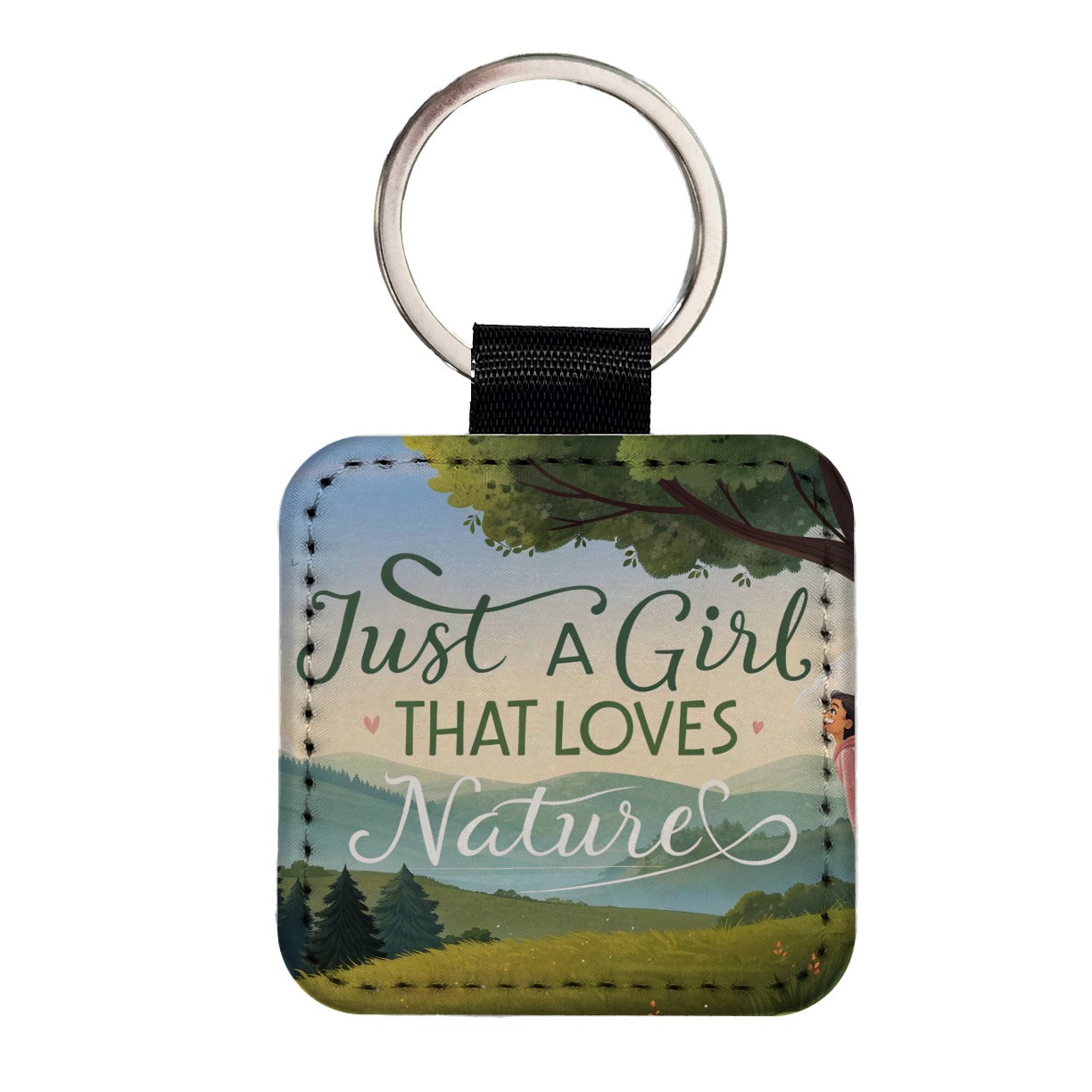 Just A Girl That Loves Nature Funny Square Faux Leather Keychain