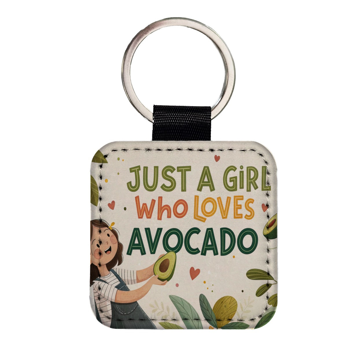 Just A Girl Who Loves Avocado Cute Square Faux Leather Keychain