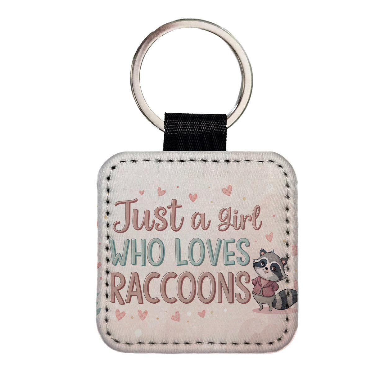 Just A Girl Who Loves Raccoons Funny Square Faux Leather Keychain