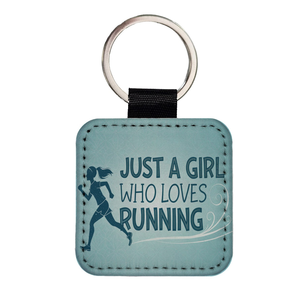 Just A Girl Who Loves Running Square Faux Leather Keychain