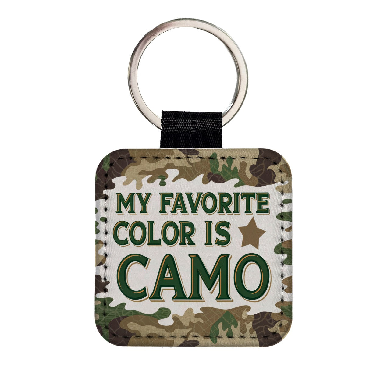 My Favorite Color Is Camo Camouflage Hunting Green Brown Square Faux Leather Keychain