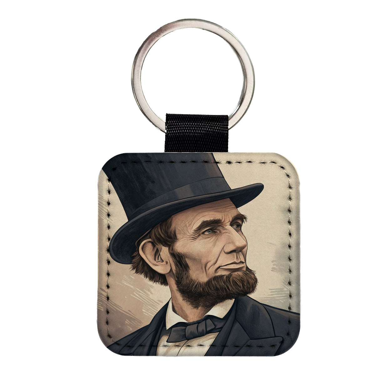 Abraham Lincoln Portrait Square Faux Leather Keychain