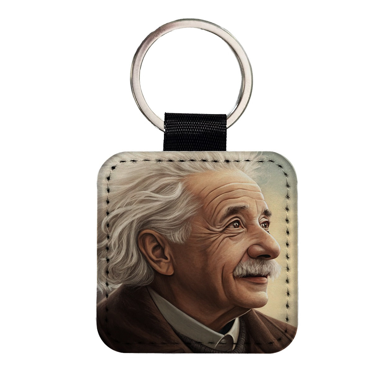Albert Einstein Vintage Scientist Square Faux Leather Keychain