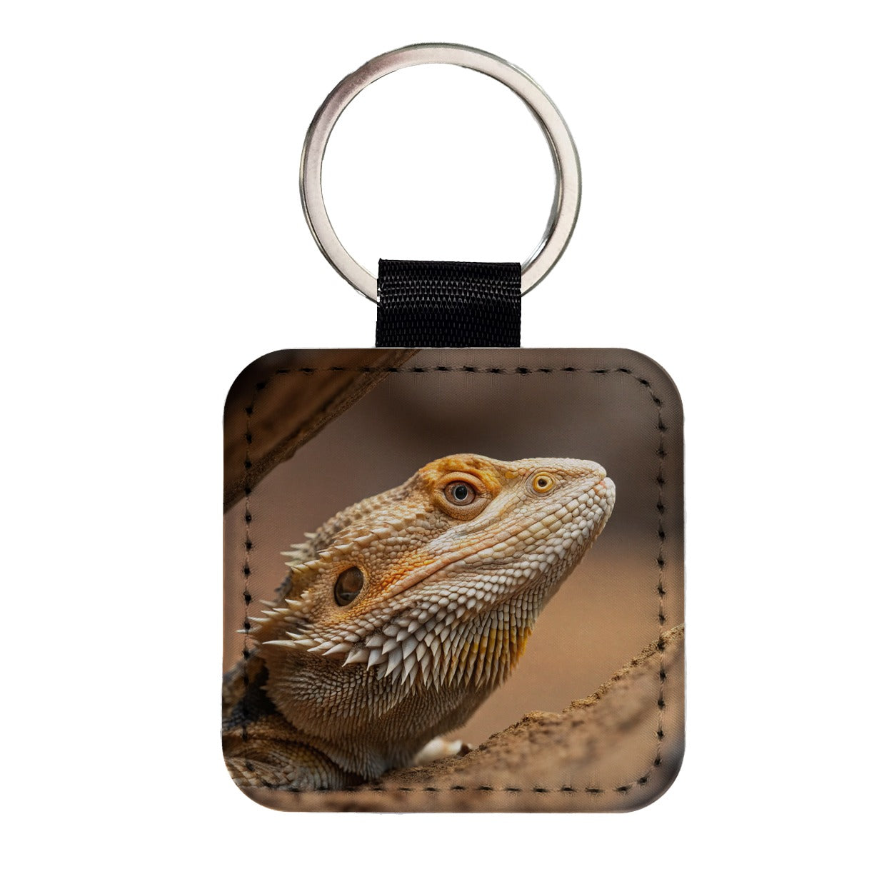 Bearded Dragon Lizard Wildlife Square Faux Leather Keychain