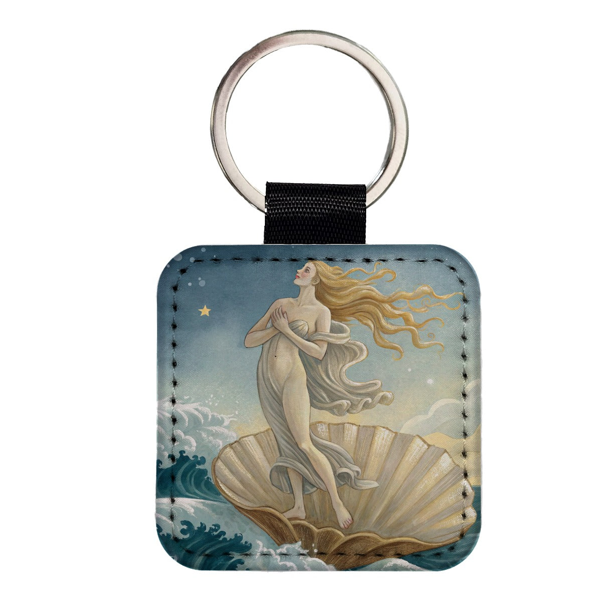 Birth Of Venus Art Inspired Square Faux Leather Keychain