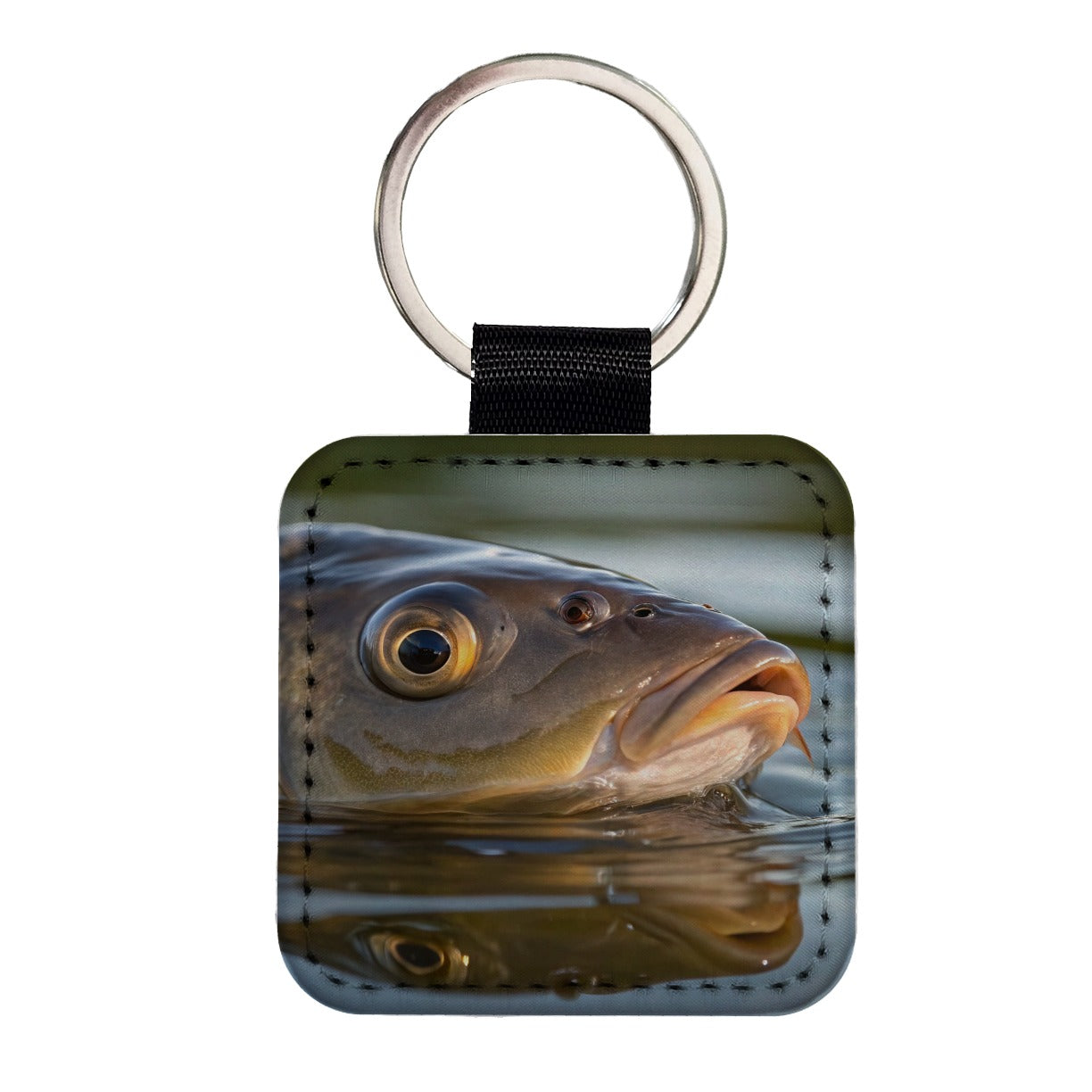 Carp Fishing Freshwater Wildlife Square Faux Leather Keychain