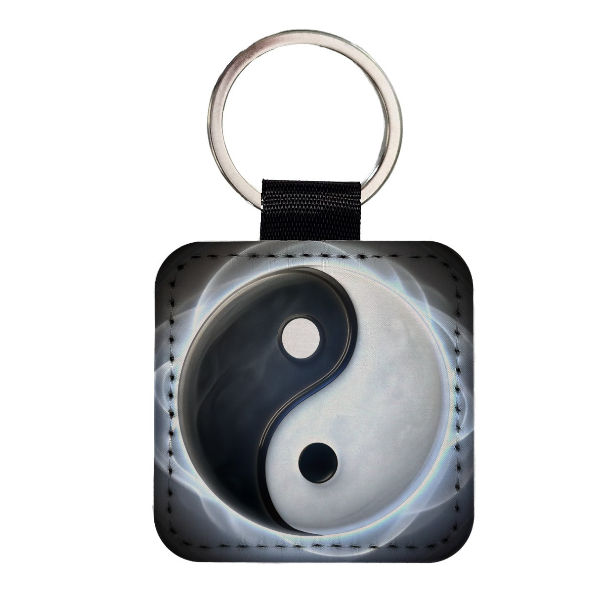 Yin Yang Spiritual Square Faux Leather Keychain