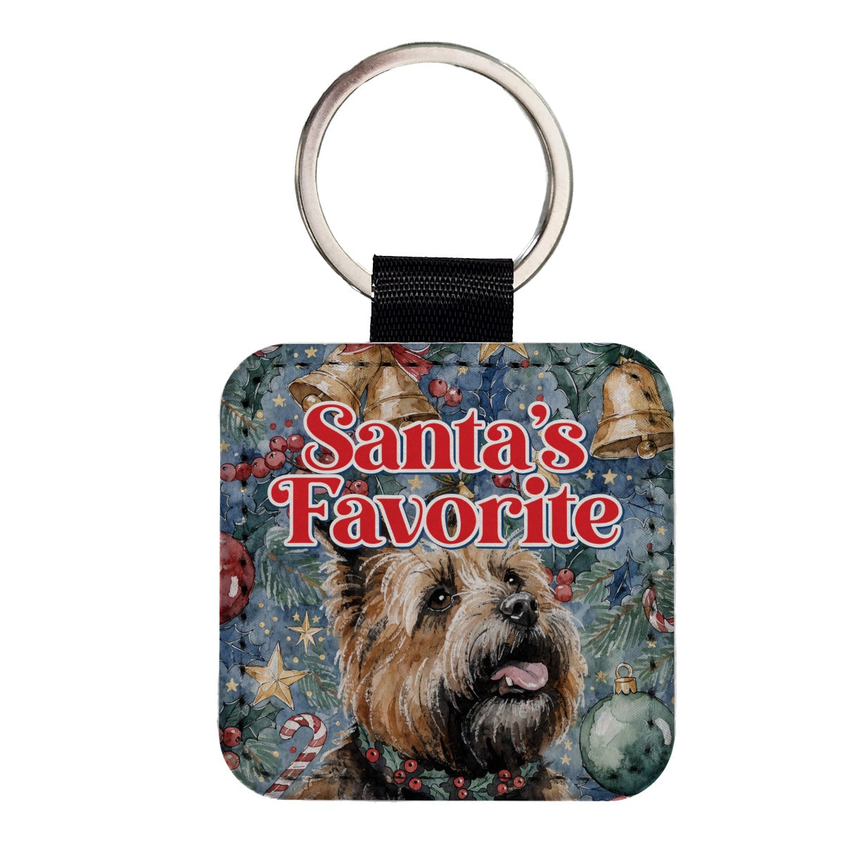 Cairn Terrier Dog Christmas Santa's Favorite Square Faux Leather Keychain