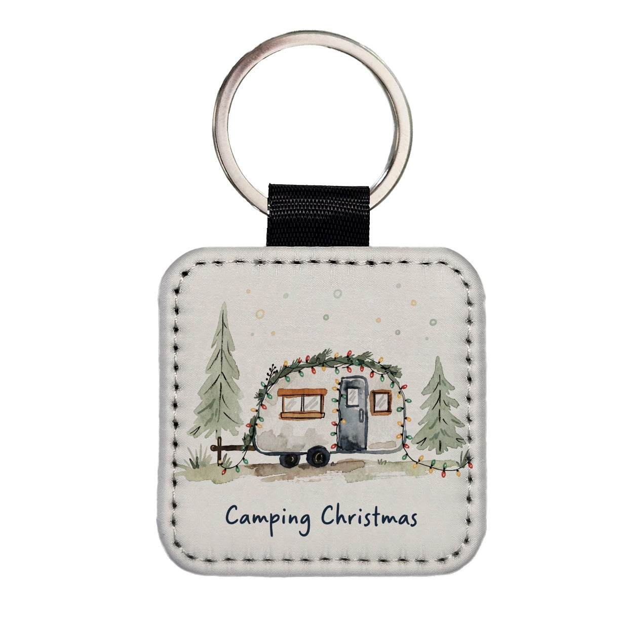 Camping Camper Christmas Cute Square Faux Leather Keychain