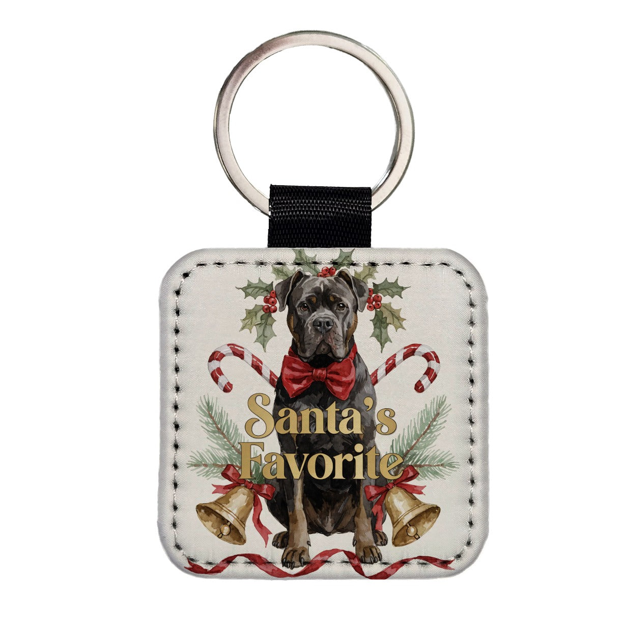 Cane Corso Dog Christmas Santa's Favorite Square Faux Leather Keychain