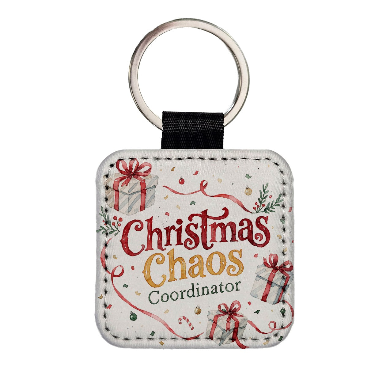 Christmas Chaos Coordinator Square Faux Leather Keychain