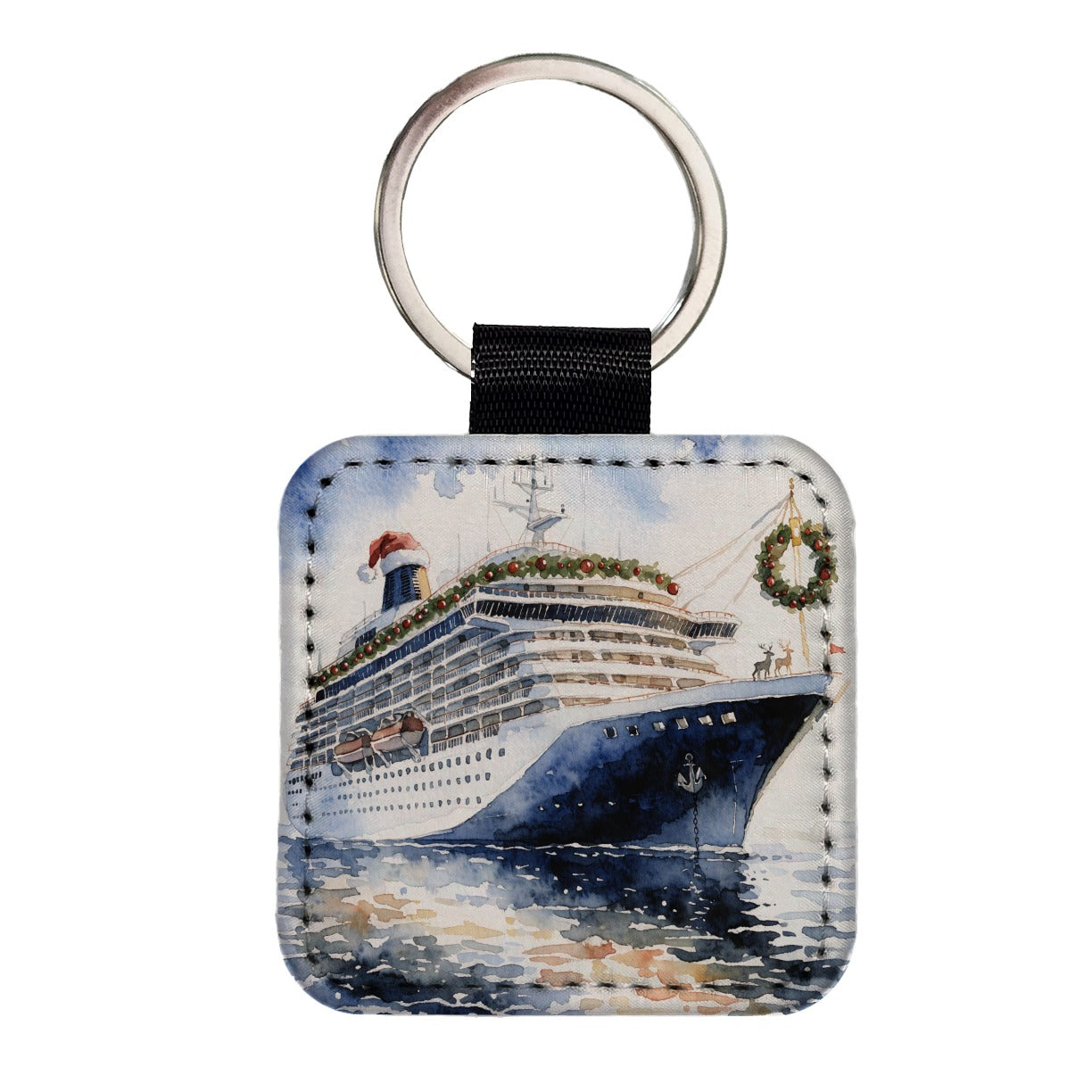 Christmas Cruse Ship Vacation Square Faux Leather Keychain