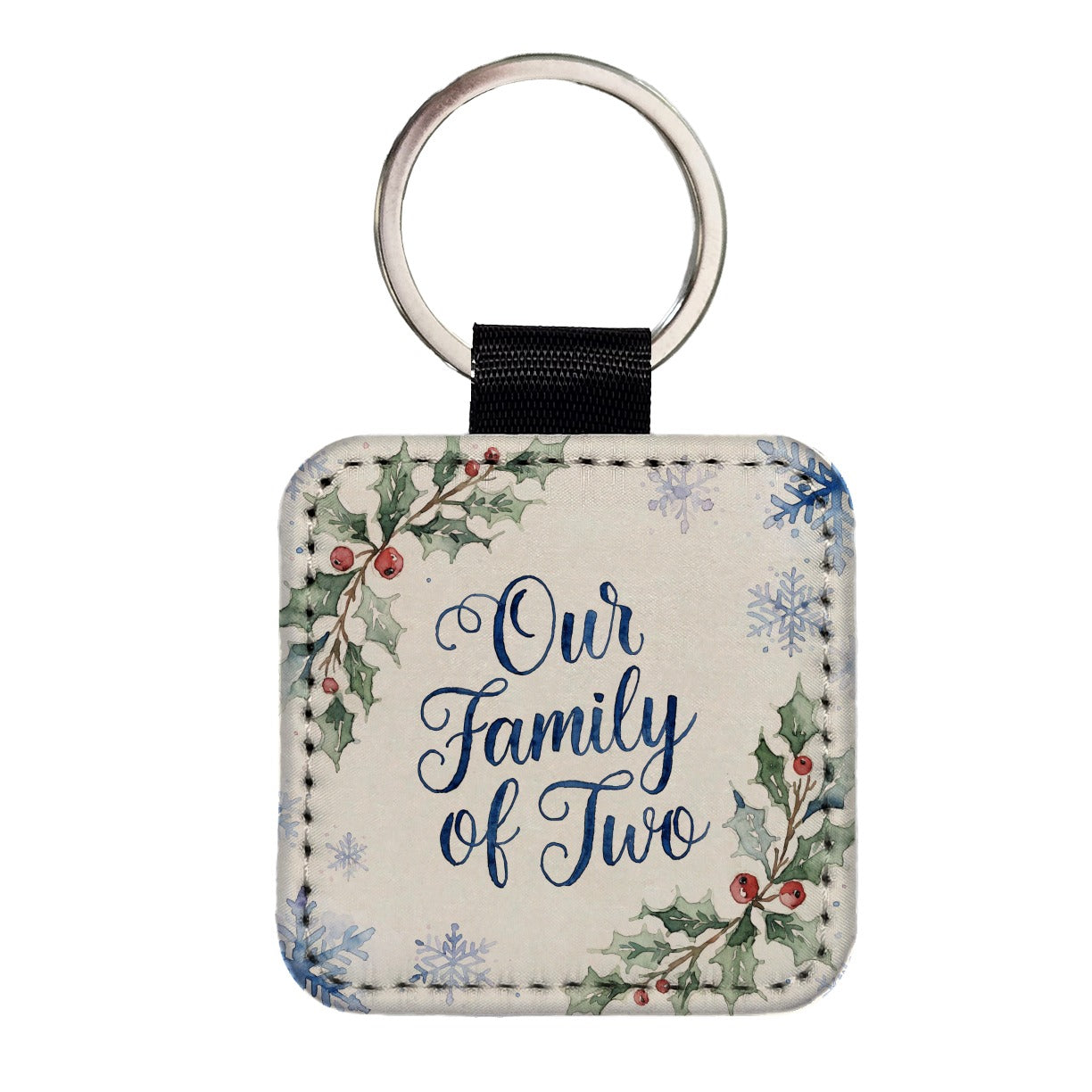 Family Of Two Christmas Square Faux Leather Keychain