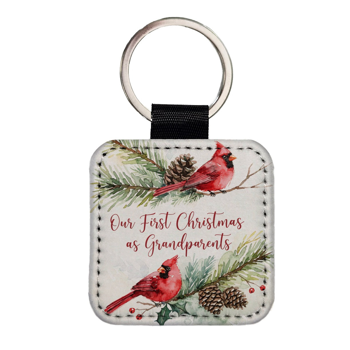First Christmas As Grandparents Script Square Faux Leather Keychain