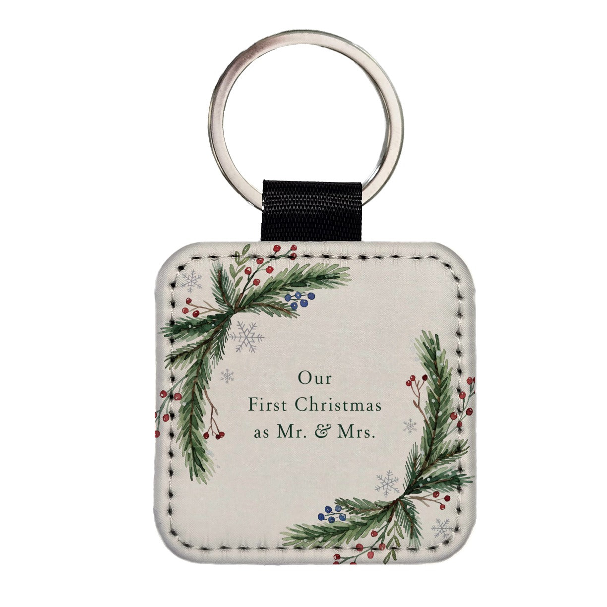 First Christmas As Mr Mrs Married Wedding Square Faux Leather Keychain
