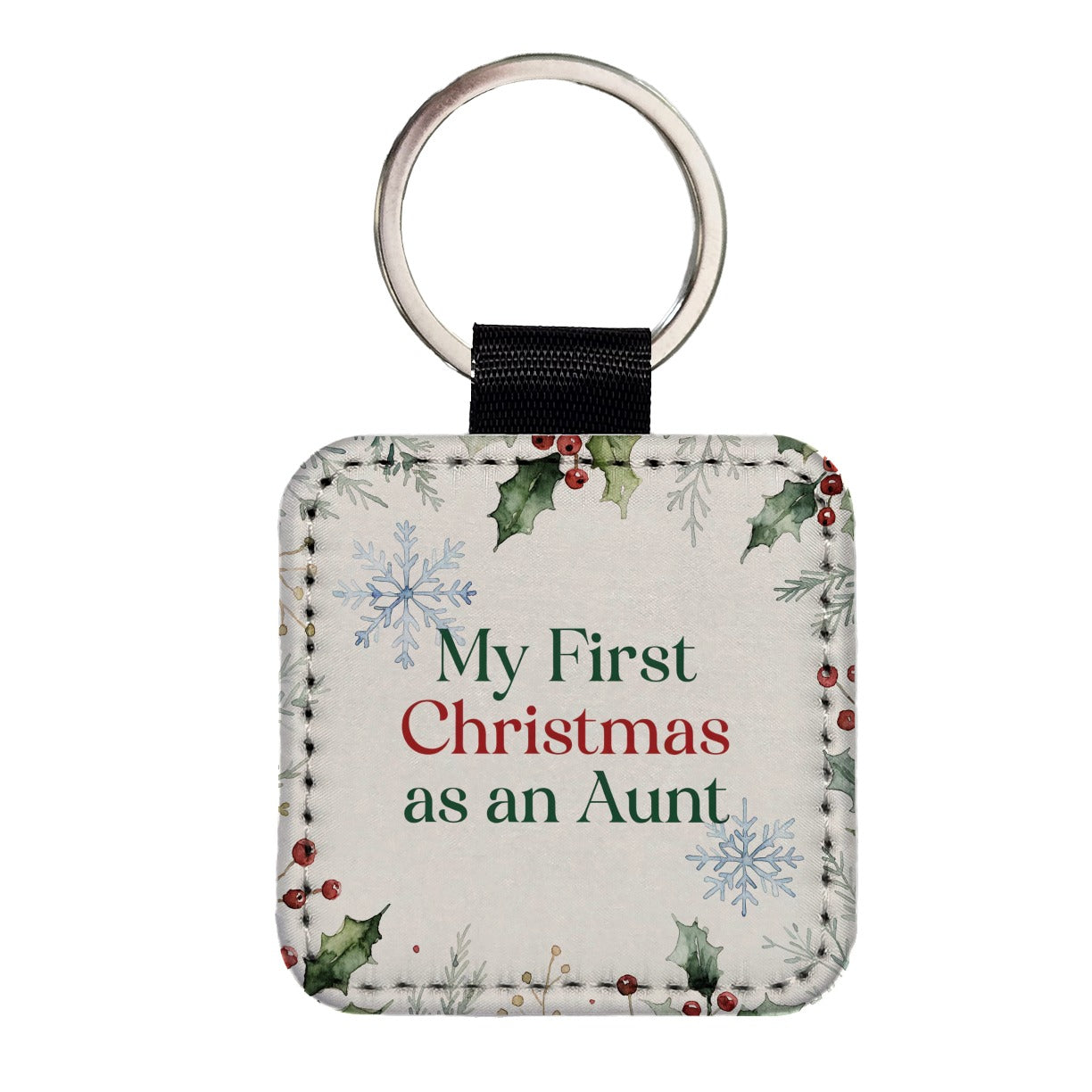 Fist Christmas Aunt Square Faux Leather Keychain