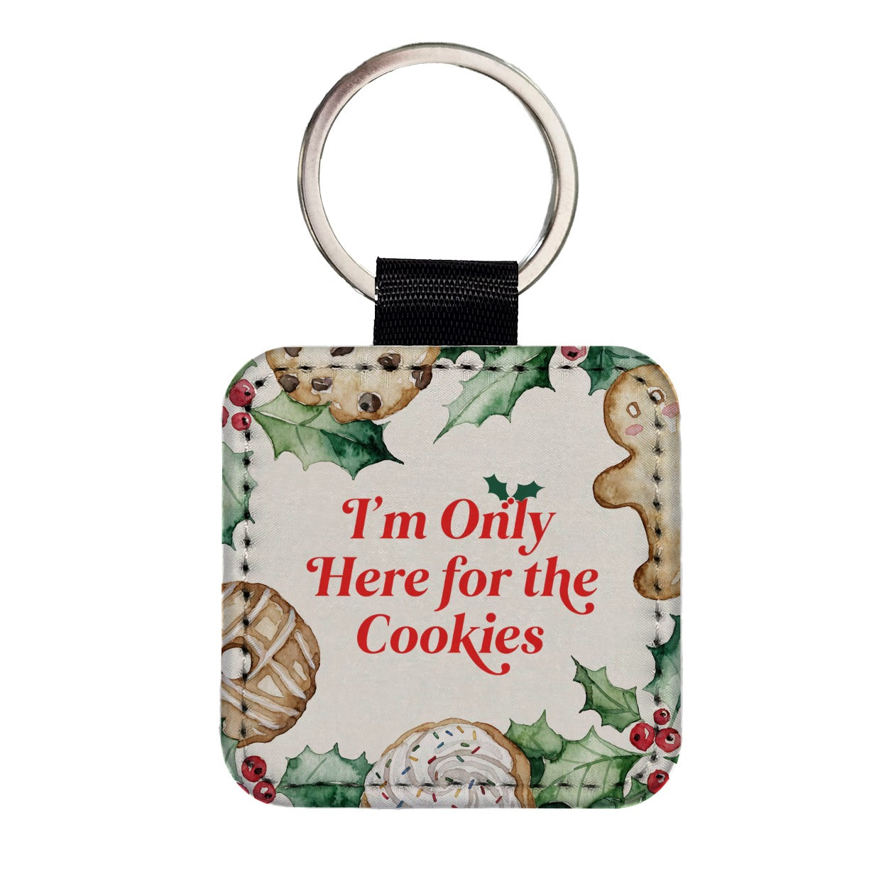 I'm Here For The Cookies Funny Christmas Square Faux Leather Keychain