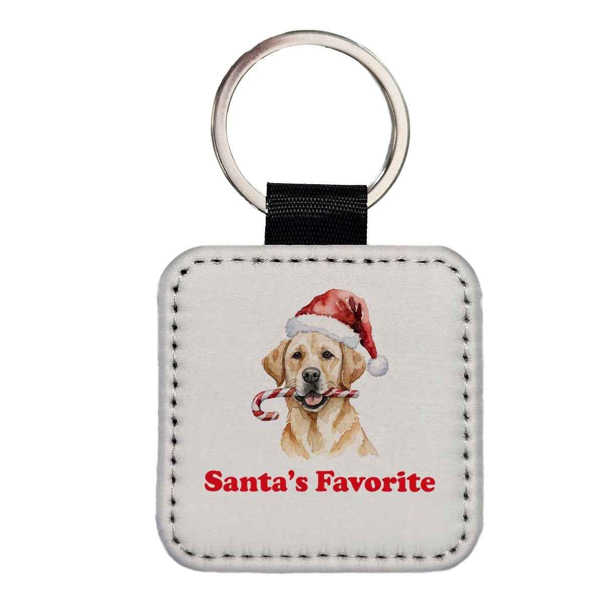 Labrador Retriever Dog Christmas Hat Santa's Favorite Square Faux Leather Keychain