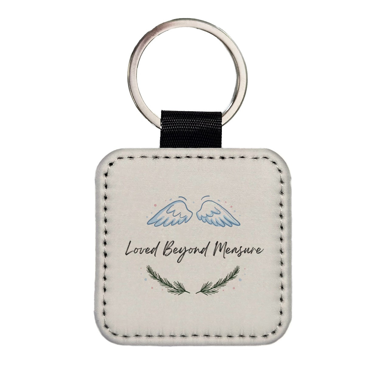 Loved Beyond Measure Christmas Angel Simple Square Faux Leather Keychain