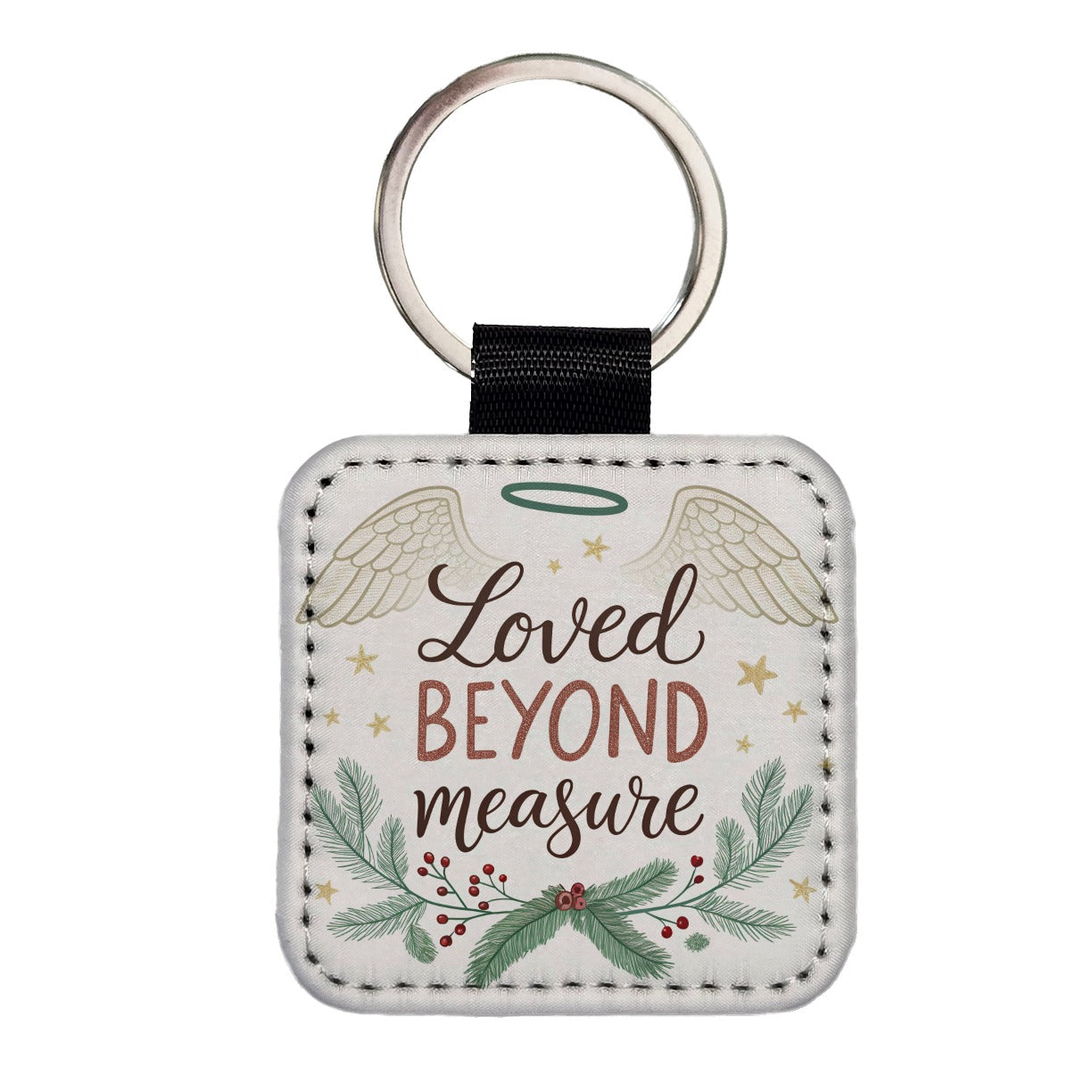 Loved Beyond Measure Christmas Halo Angel Square Faux Leather Keychain