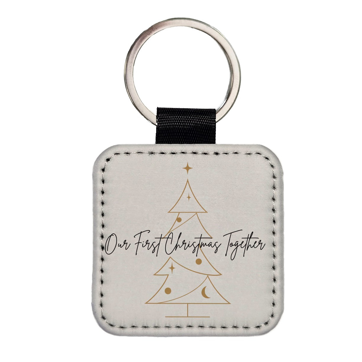 Our First Christmas Together Contemporary Square Faux Leather Keychain