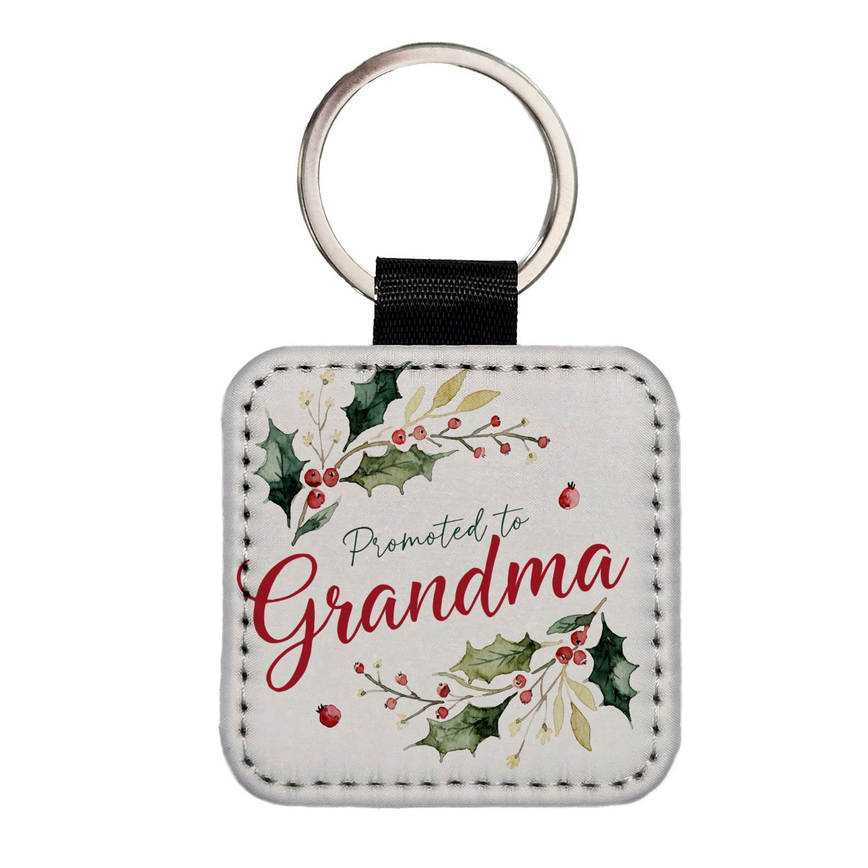 Promoted To Grandma Christmas Square Faux Leather Keychain