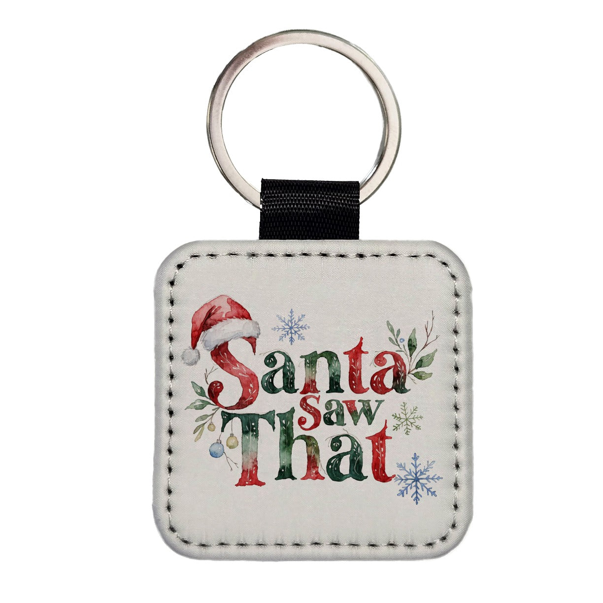 Santa Saw That Christmas Funny Square Faux Leather Keychain