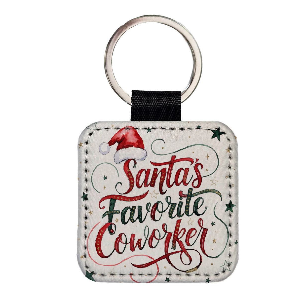 Santa's Favorite Coworker Christmas Square Faux Leather Keychain