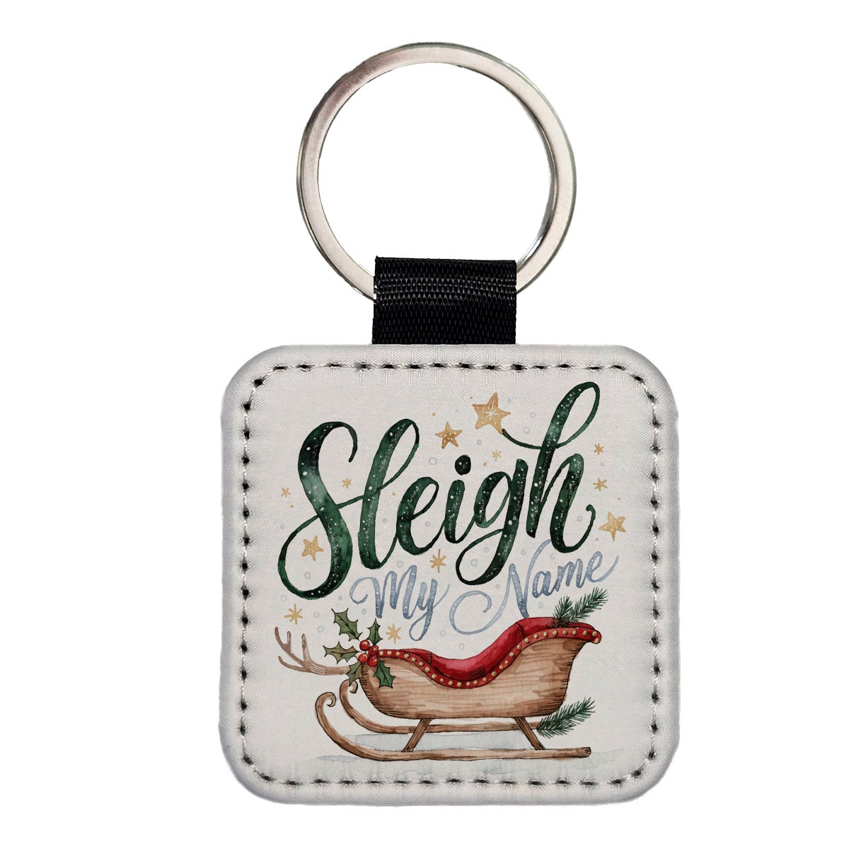 Sleigh Say My Name Christmas Funny Square Faux Leather Keychain