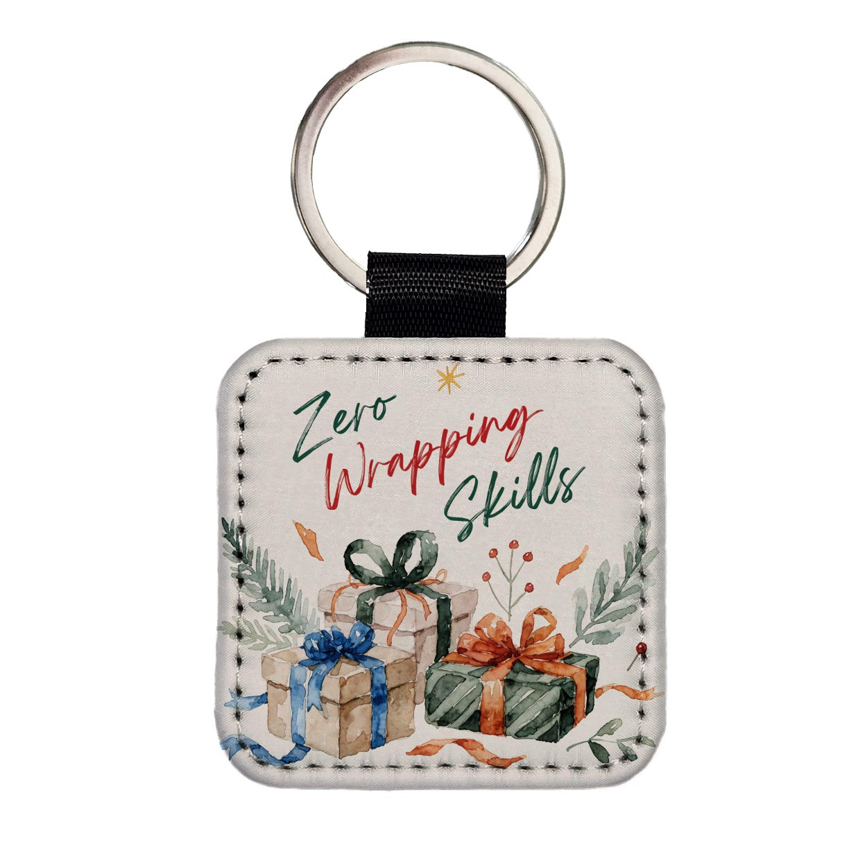 Zero Wrapping Skills Christmas Funny Square Faux Leather Keychain