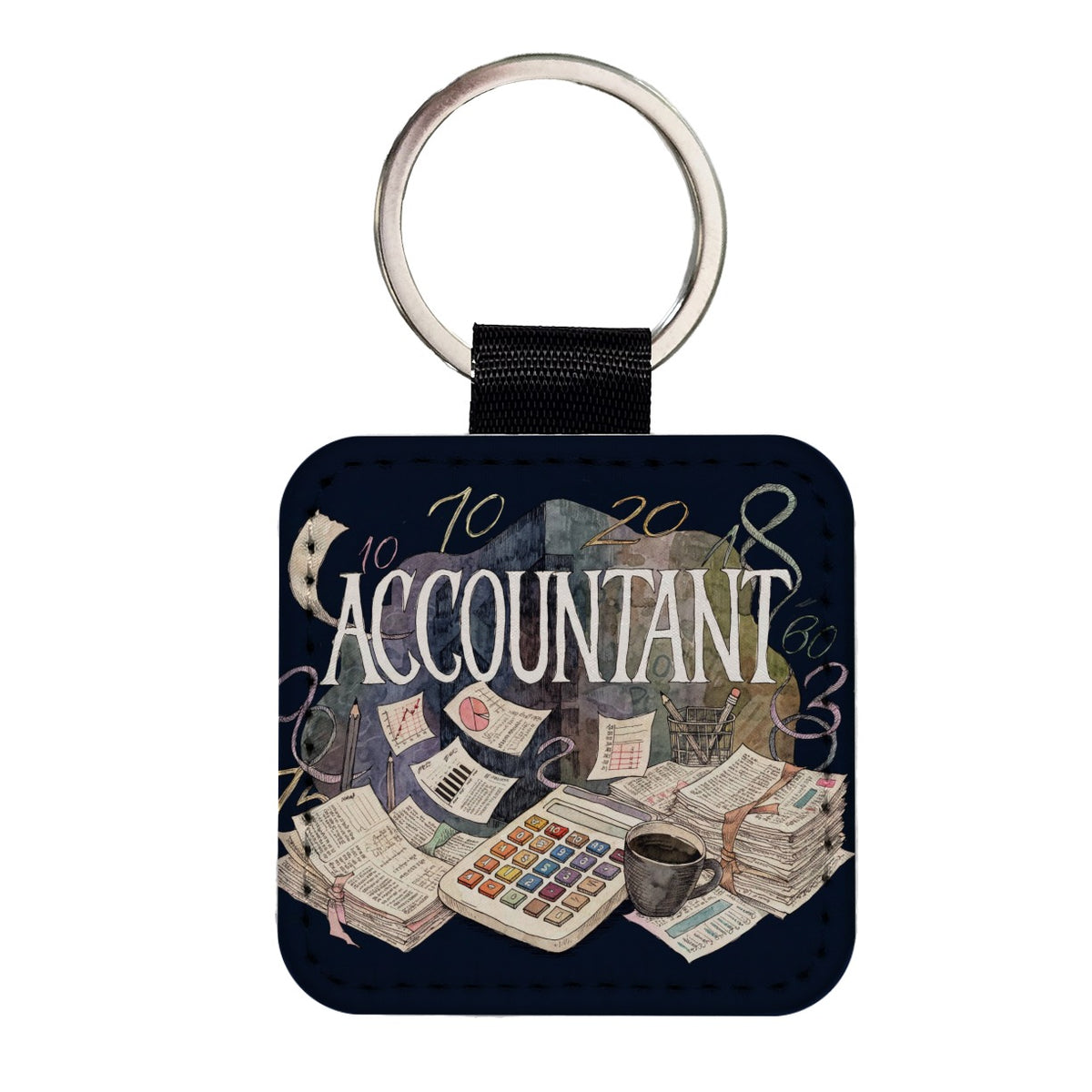 Accountant Accounting Bookkeeping Numbers Square Faux Leather Keychain