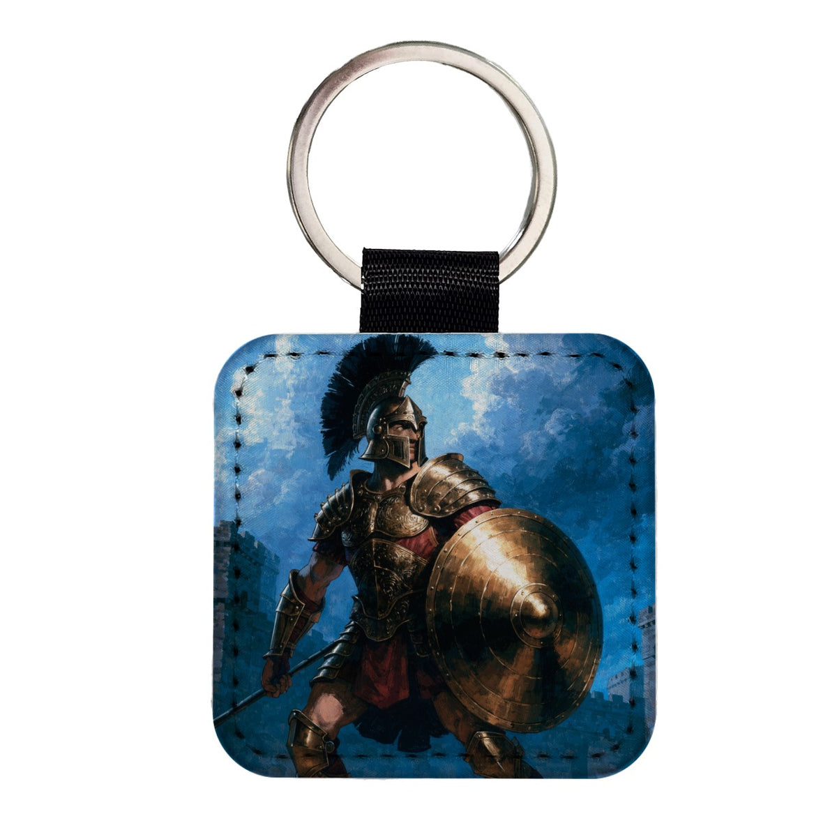 Achilles Greek Warrior Square Faux Leather Keychain