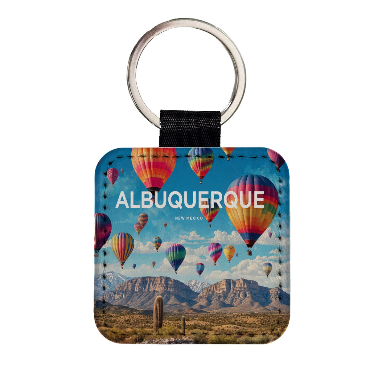 Albuquerque New Mexico Travel Square Faux Leather Keychain