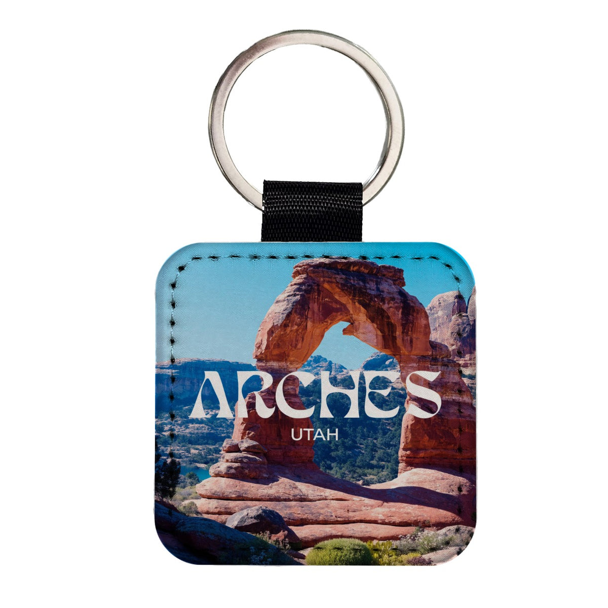 Arches Utah Travel Square Faux Leather Keychain