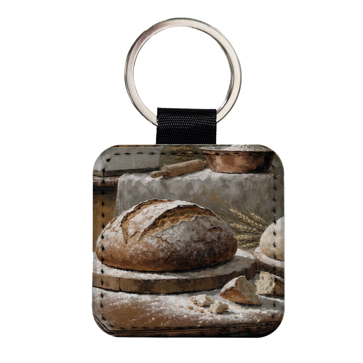 Artisan Bread Baking Square Faux Leather Keychain