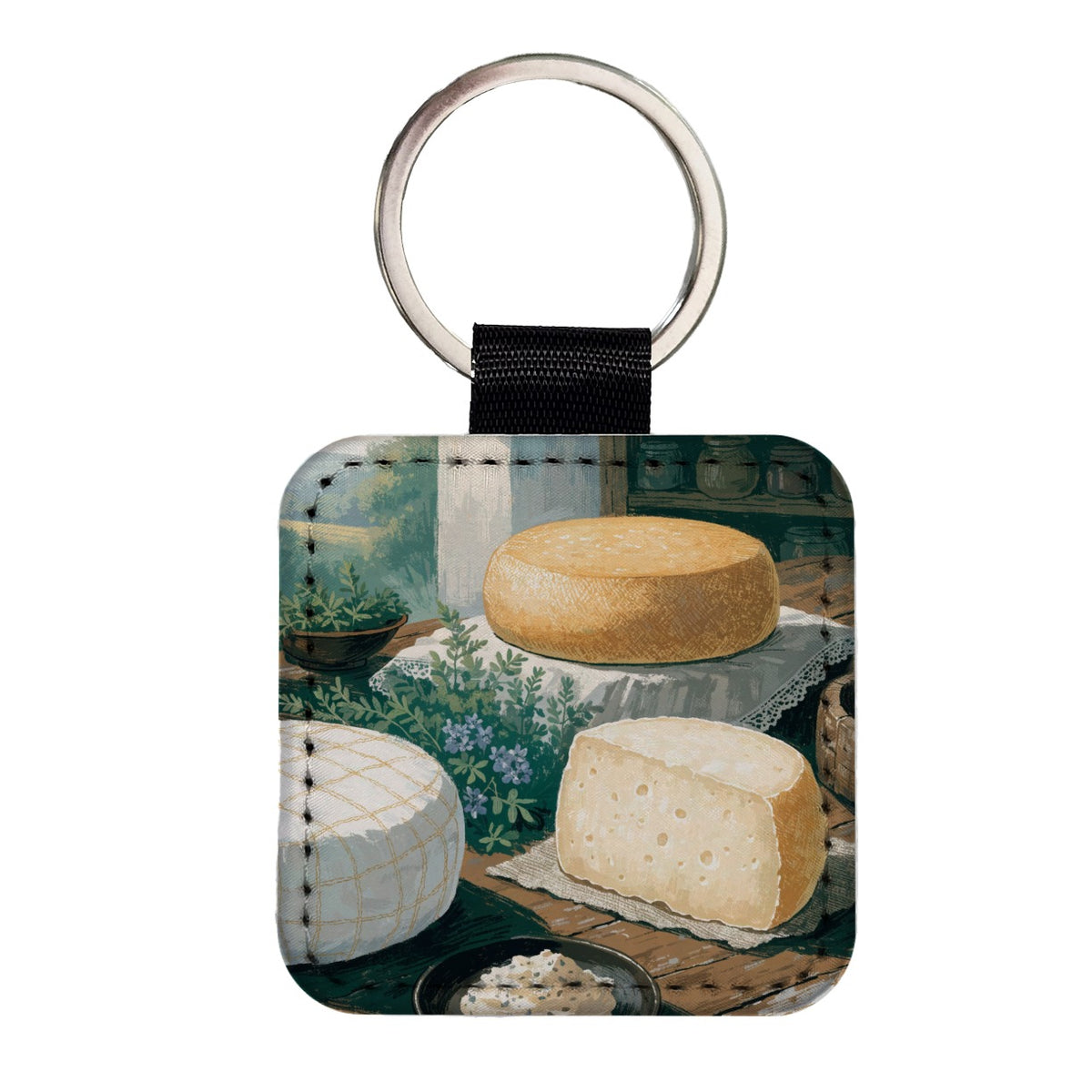 Artisan Cheesemaking Square Faux Leather Keychain