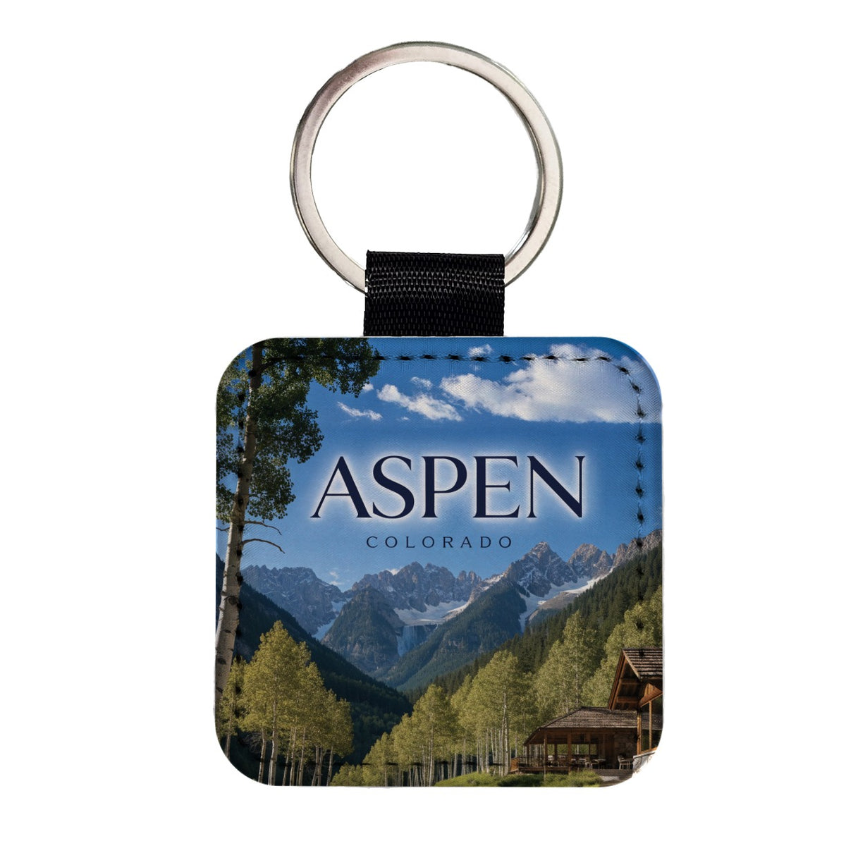 Aspen Colorado Mountains Travel Square Faux Leather Keychain