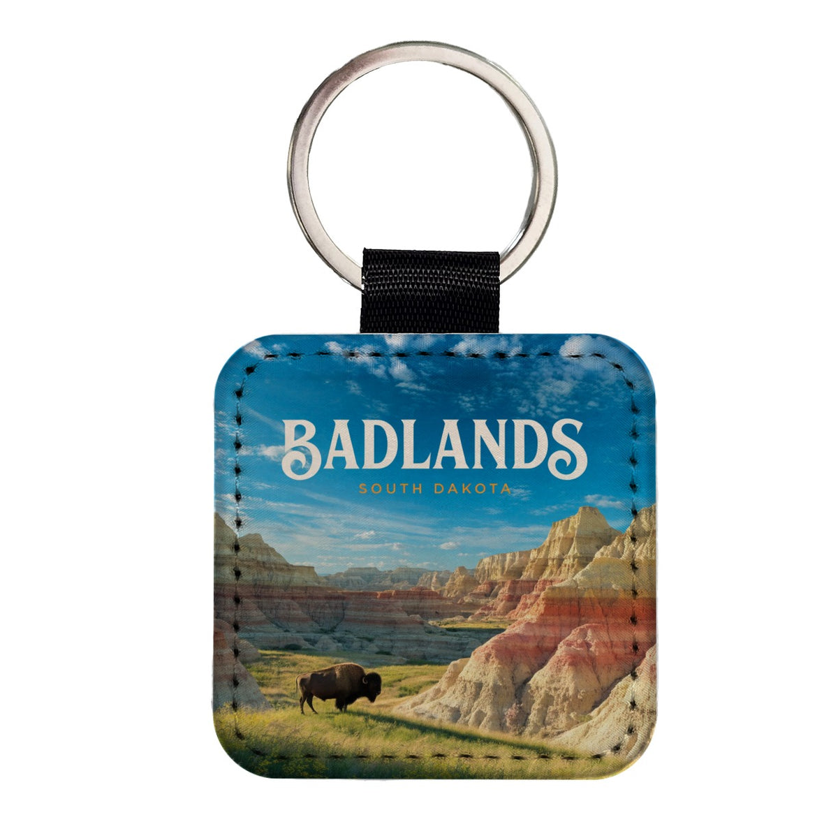 Badlands South Dakota Travel Square Faux Leather Keychain